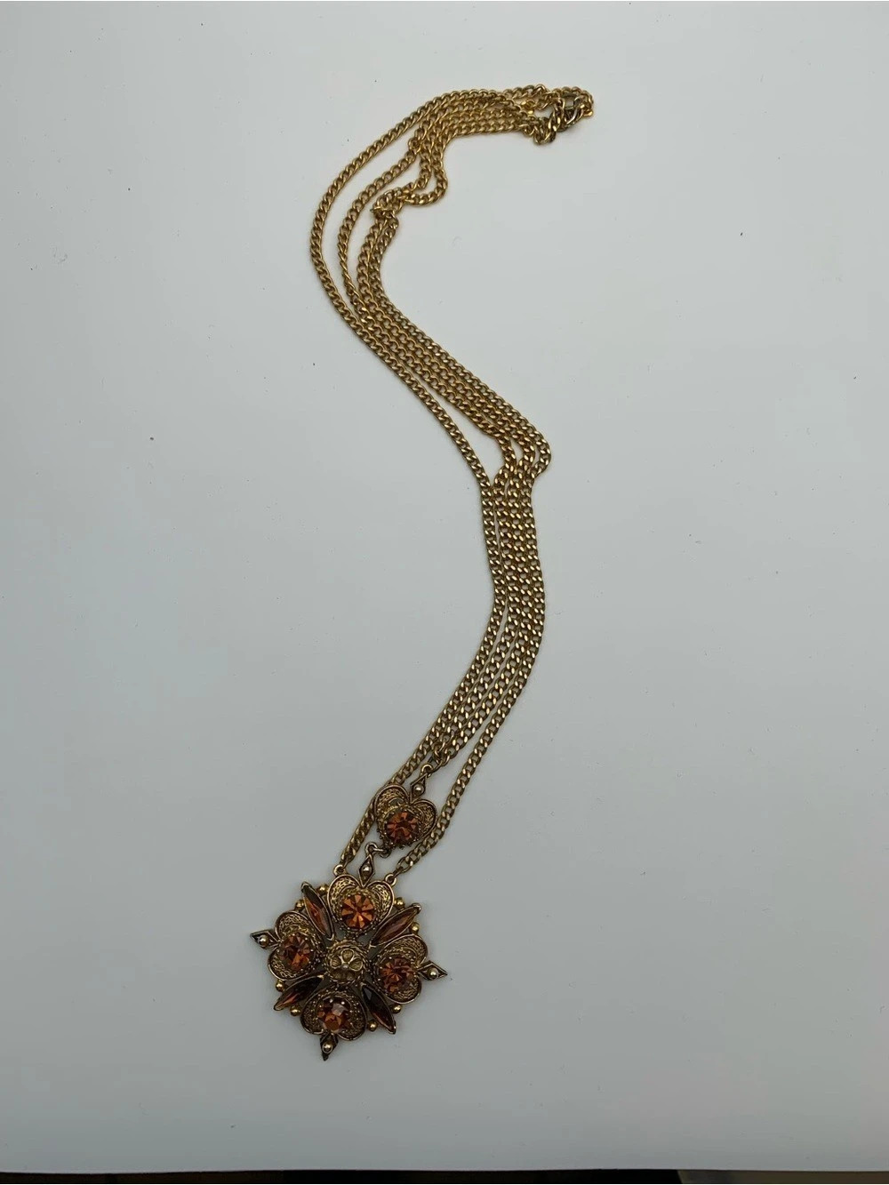 Vintage Florenza Gold-Tone Quatrefoil Pendant Necklace